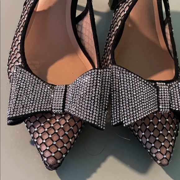 INC International Concepts Black Mesh Heels with Rhinestone Bow - Picture 2 of 3